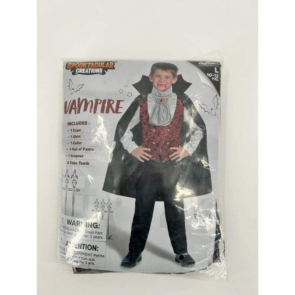 Spooktacular Creations Kids Vampire Costume Set Black Red Large 10-12 Yrs